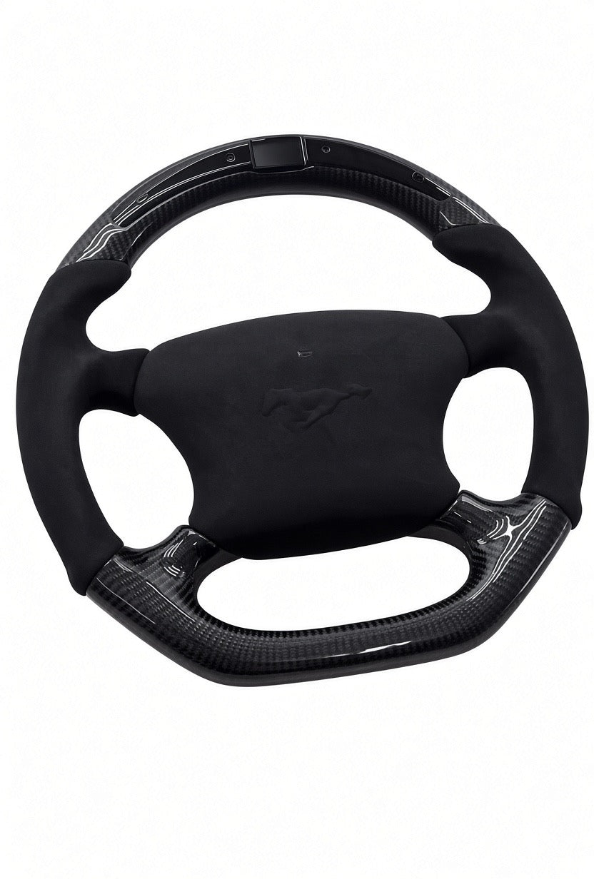 1994-2004 Ford Mustang SN95 Carbon Fiber Steering Wheel - LED Shift Lights & Alcantara