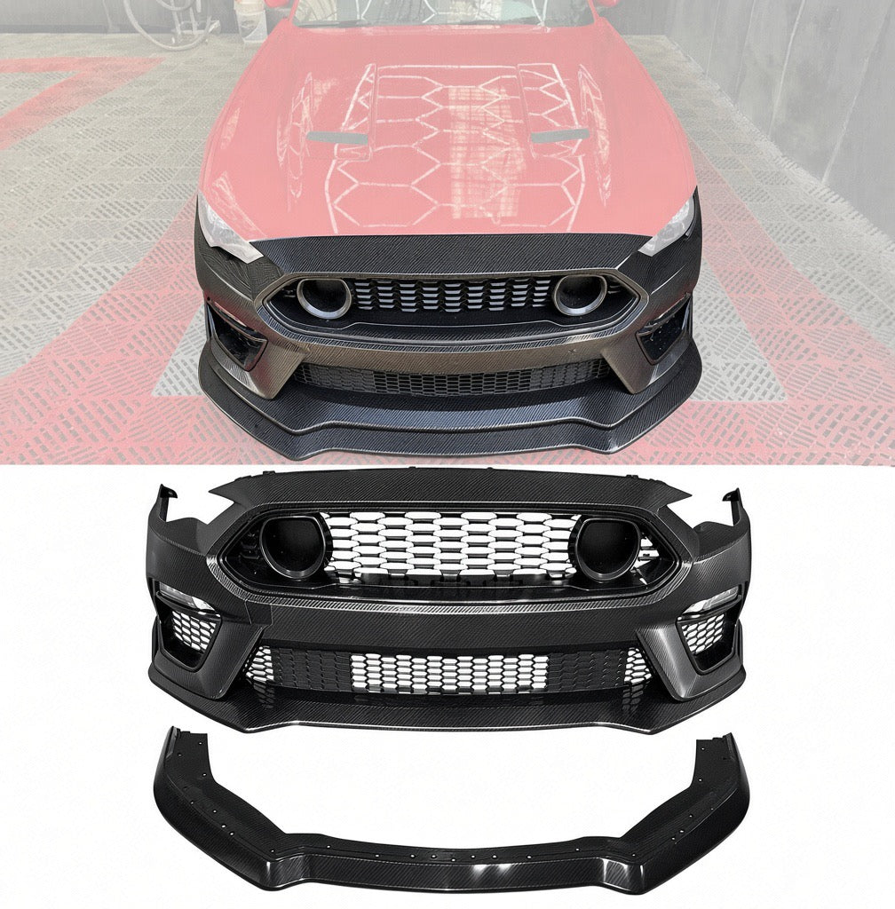 2018-2023 Ford Mustang Mach 1 Style Front Bumper Conversion Kit - Real Carbon Fiber