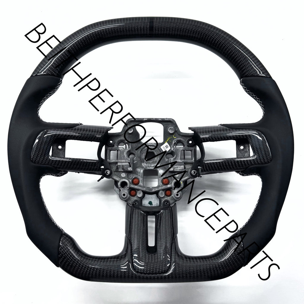2018+ Mustang – Carbon – White Stitching, Black Stripe