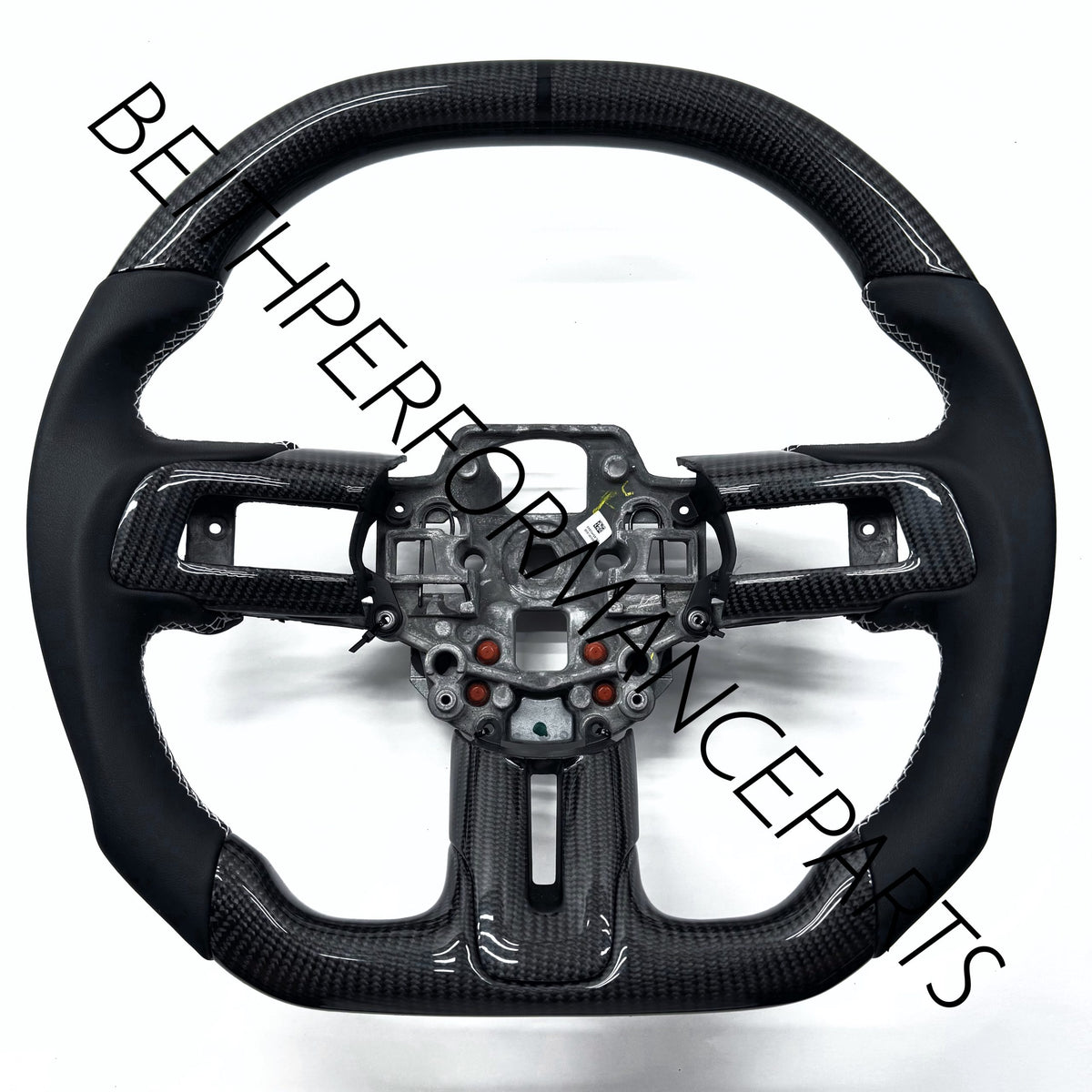 2018+ Mustang – Carbon – White Stitching, Black Stripe