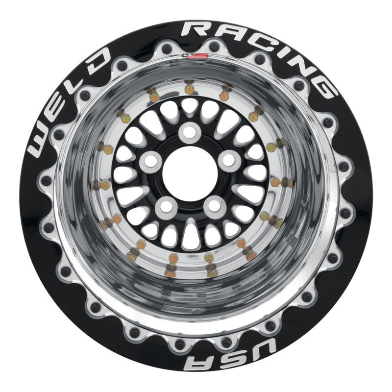 Weld RPM 16x16 / 5x4.75 / 4 BS / 3.18 HB - Black Center - Polished Shell - Black DBL Wheel