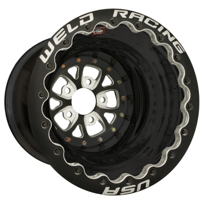 Weld V-Series 15x13 / 5x4.75 / 6 BS / 3.18 HB - Black Center - Black Shell - Black DBL MT Wheel