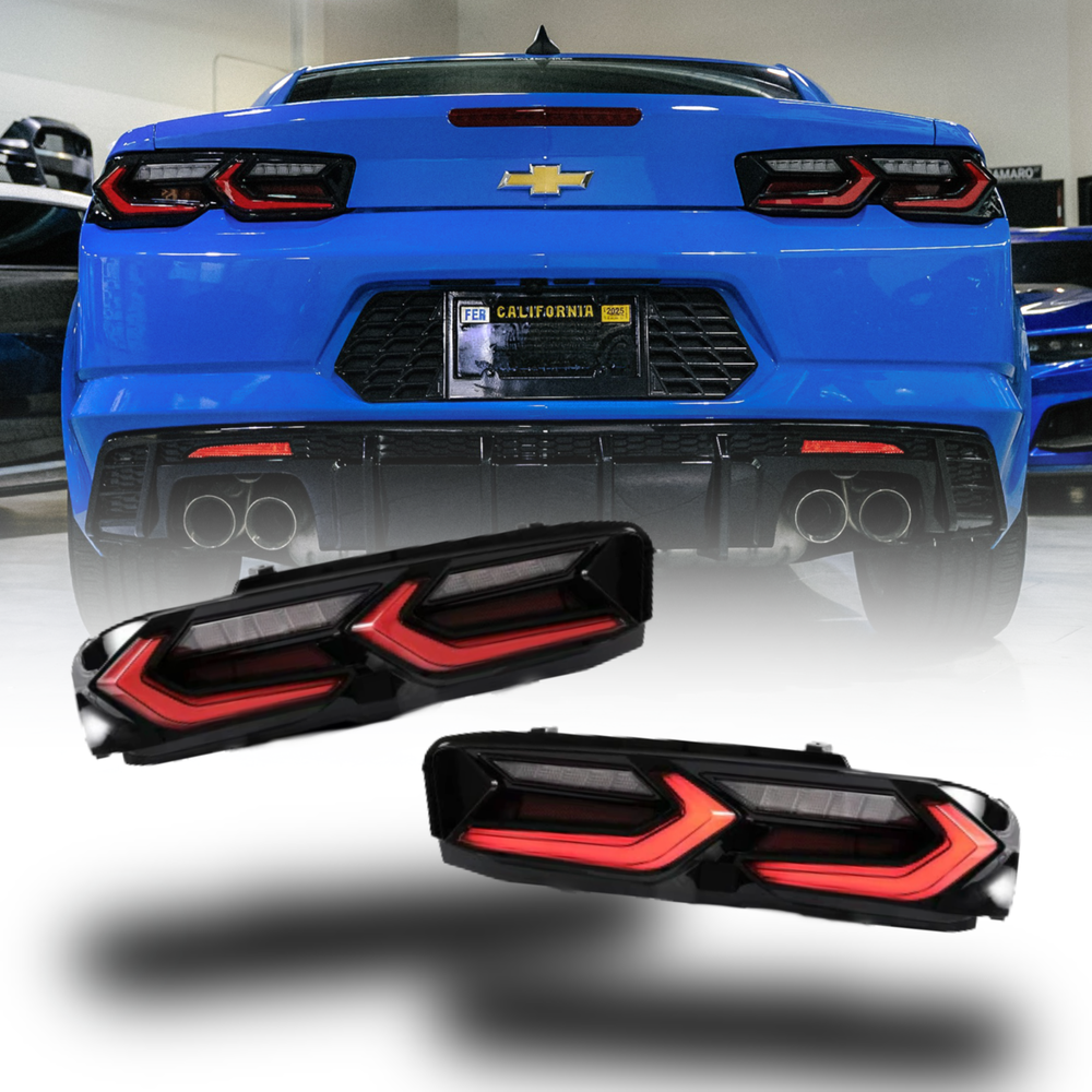 2019-2025 CHEVY CAMARO VELOX LED TAILLIGHTS GLOSS BLACK/RED LENS image 0