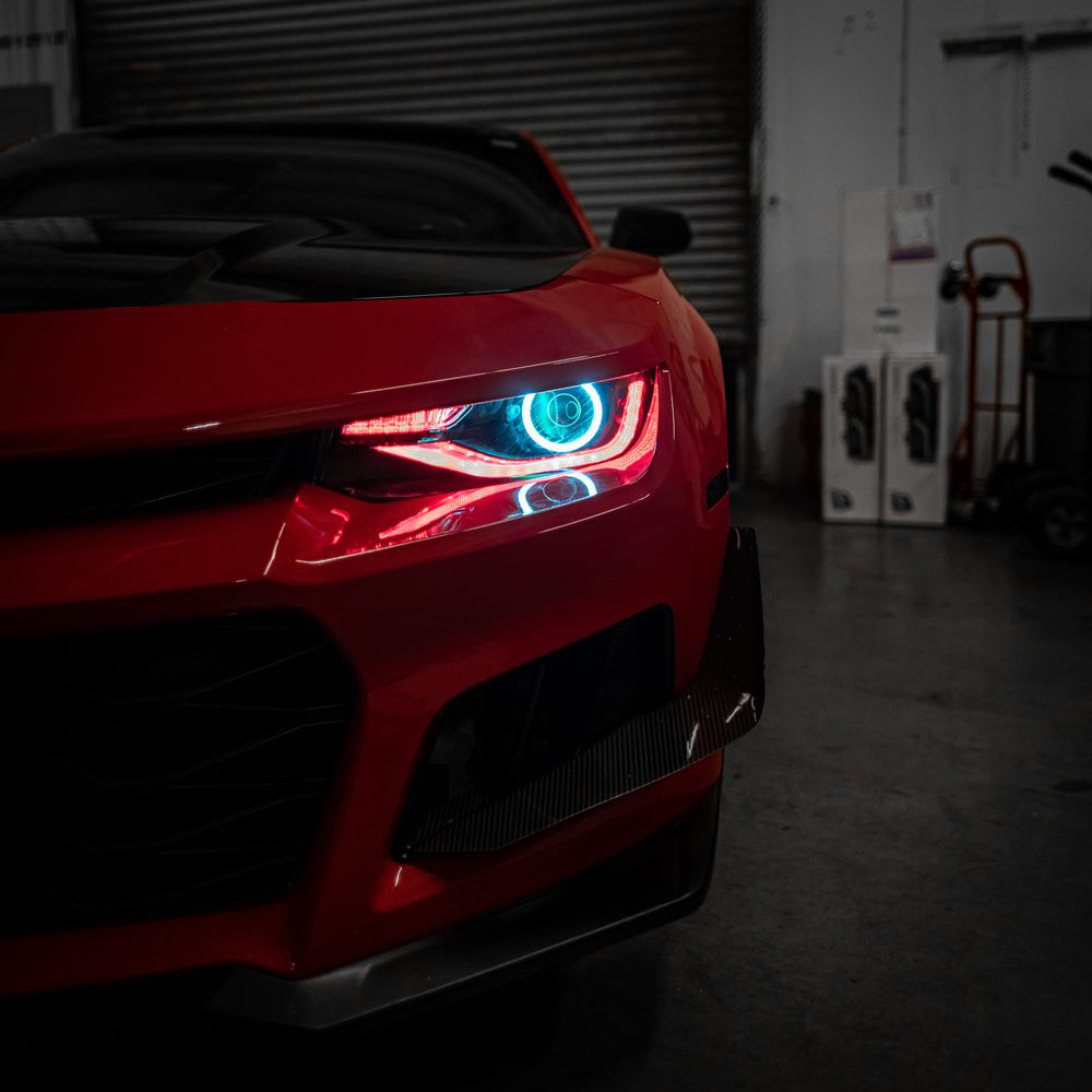 2014-2015 Chevy Camaro 6th Gen Style Headlights Projector Custom RGBW Via Bluetooth Pair image 0