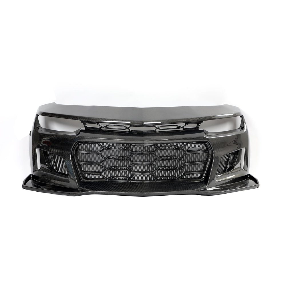 2010-2015 Chevy Camaro Black Panther 1PC Full Gloss Carbon Fiber Track Package Front Bumper Conversion image 0