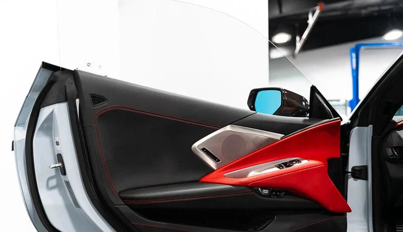 C8 Corvette Carbon Fiber Door Speaker Covers - Red & Blue