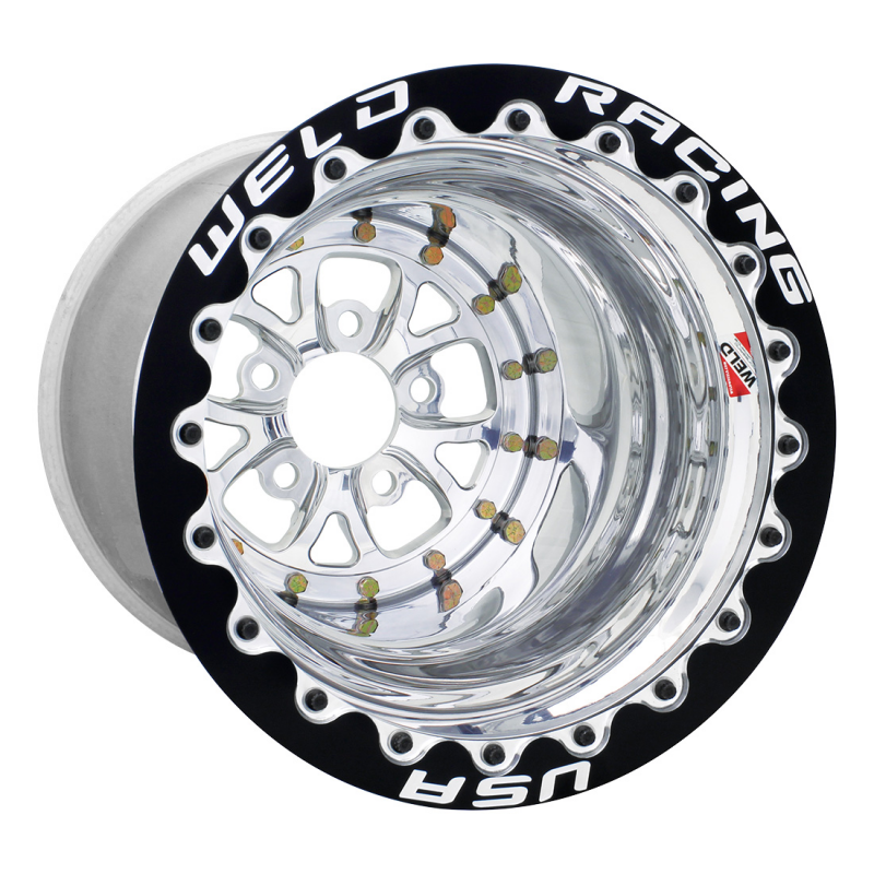 Weld V-Series 15x14 / 5x4.5 / 4 BS / 3.18 HB - Polished Center - Polished Shell - DBL MT Wheel