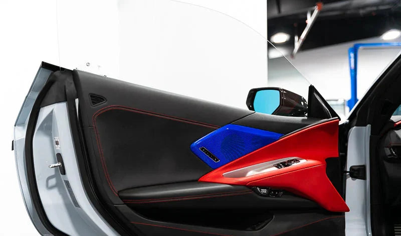 C8 Corvette Carbon Fiber Door Speaker Covers - Red & Blue