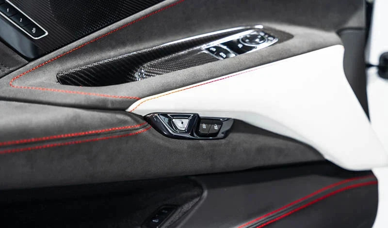 Corvette C8 Red Carbon Fiber Door Lock Trim Overlays