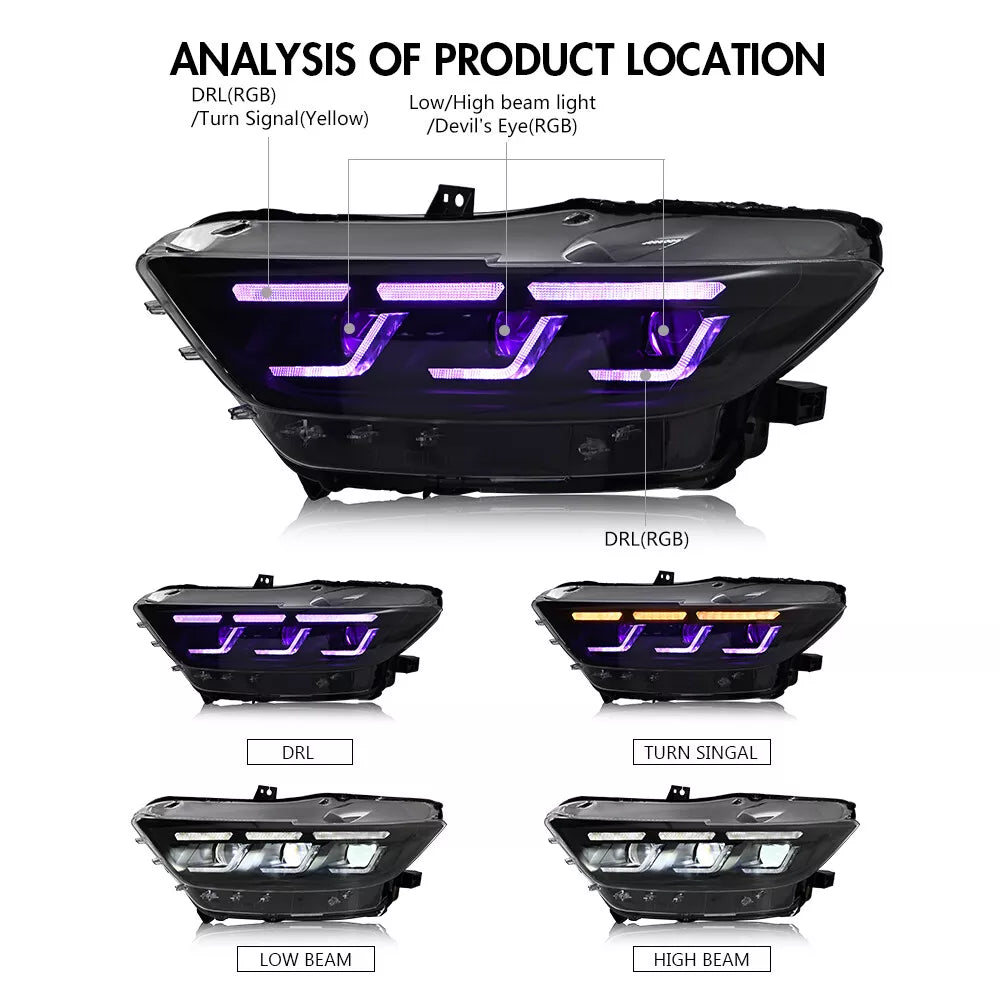 2015-2017 Ford Mustang S650 Style Headlights - Flow Series