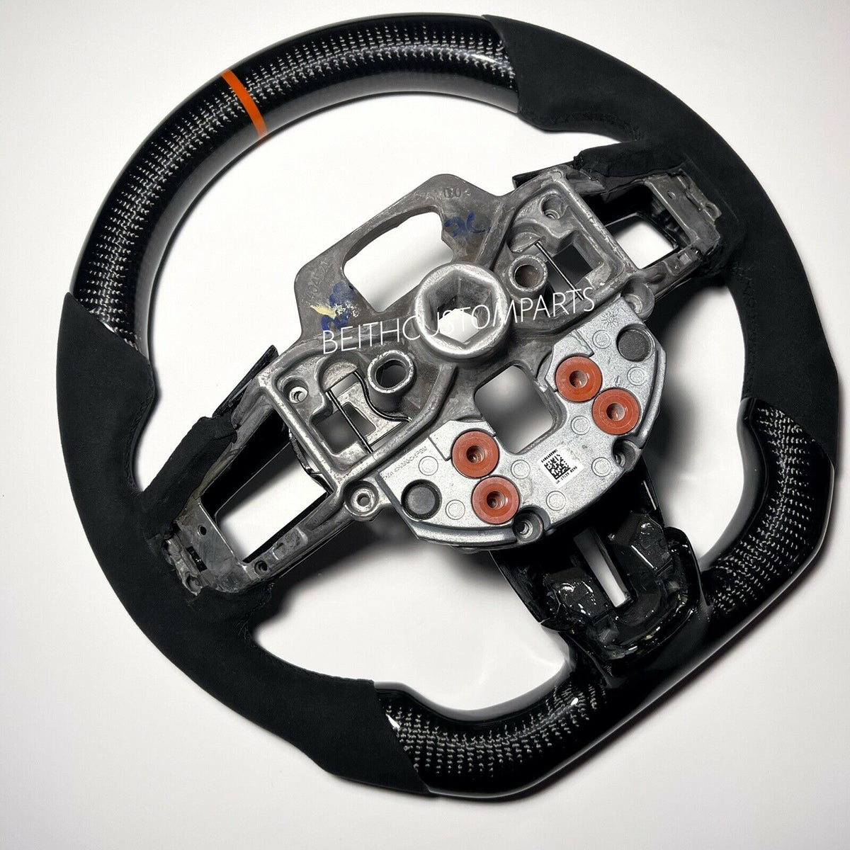2018+ Mustang – Carbon – Orange Stripe , Black Alcantara