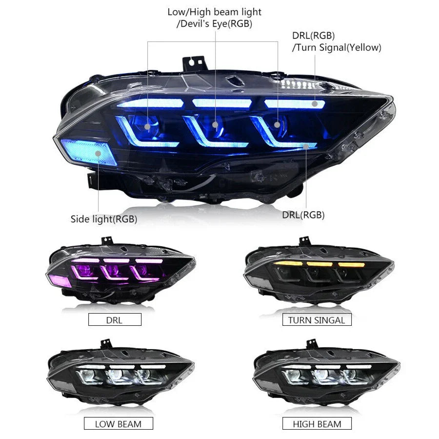 2018–2023 Ford Mustang S650 Style Headlights – Flow Series