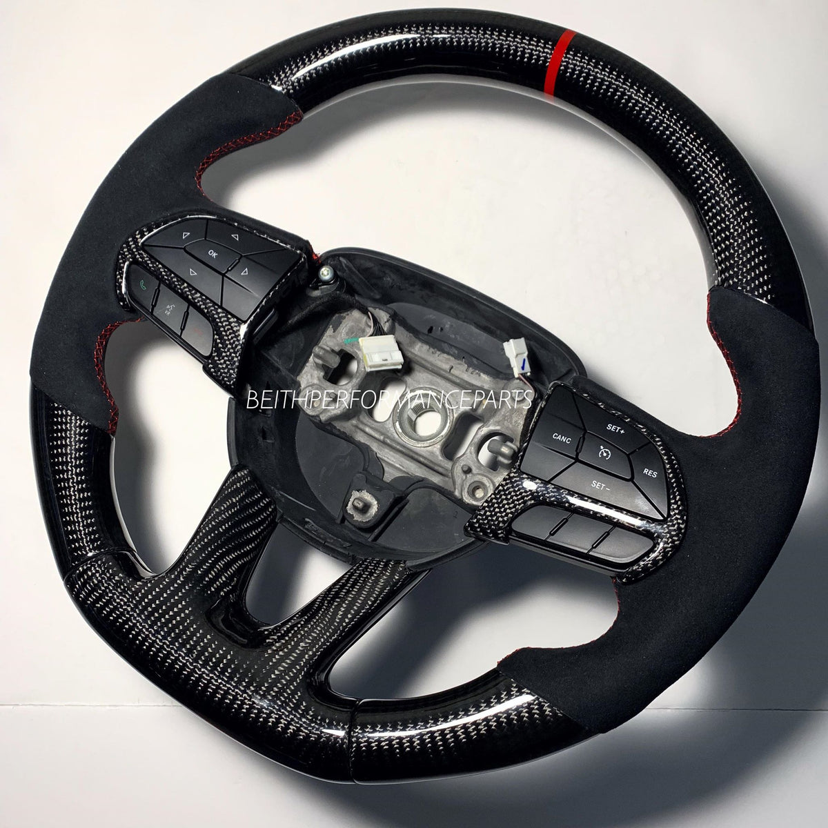 2015+ Dodge Charger/Challenger – Carbon – Black Alcantara, Red Stitching