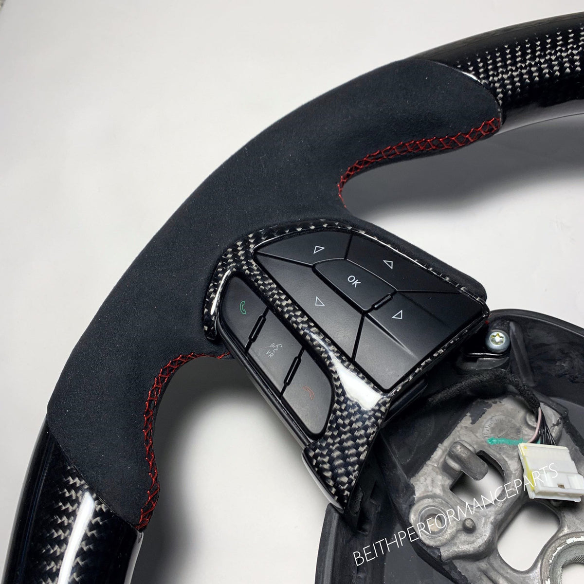 2015+ Dodge Charger/Challenger – Carbon – Black Alcantara, Red Stitching
